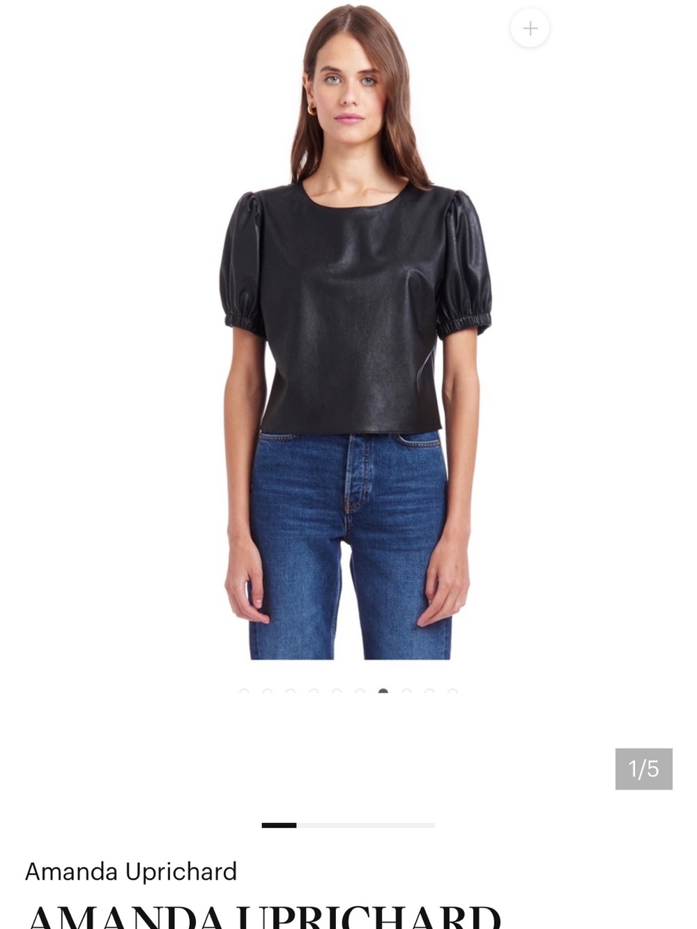 Amanda Uprichard Black Faux Leather Puff Sleeve Top